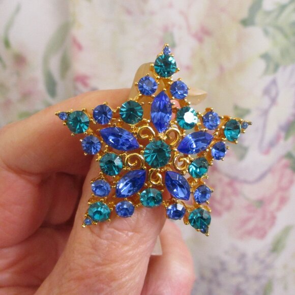 Vintage MJENT Star and Moon Rhinestone Gold Plate Brooch Earrings Designer Set - Picture 7 of 14